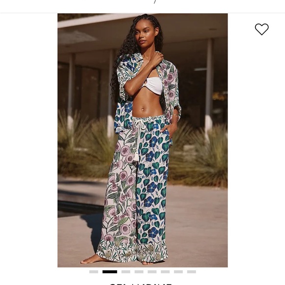 🌴Anthropologie Floral Wide-Leg Pants in Blue, Green, Pink - Picture 4 of 16